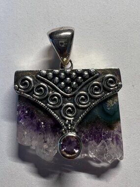 Arya 925 Sterling Silver Amethyst Druzy Crystal Pendant 20g